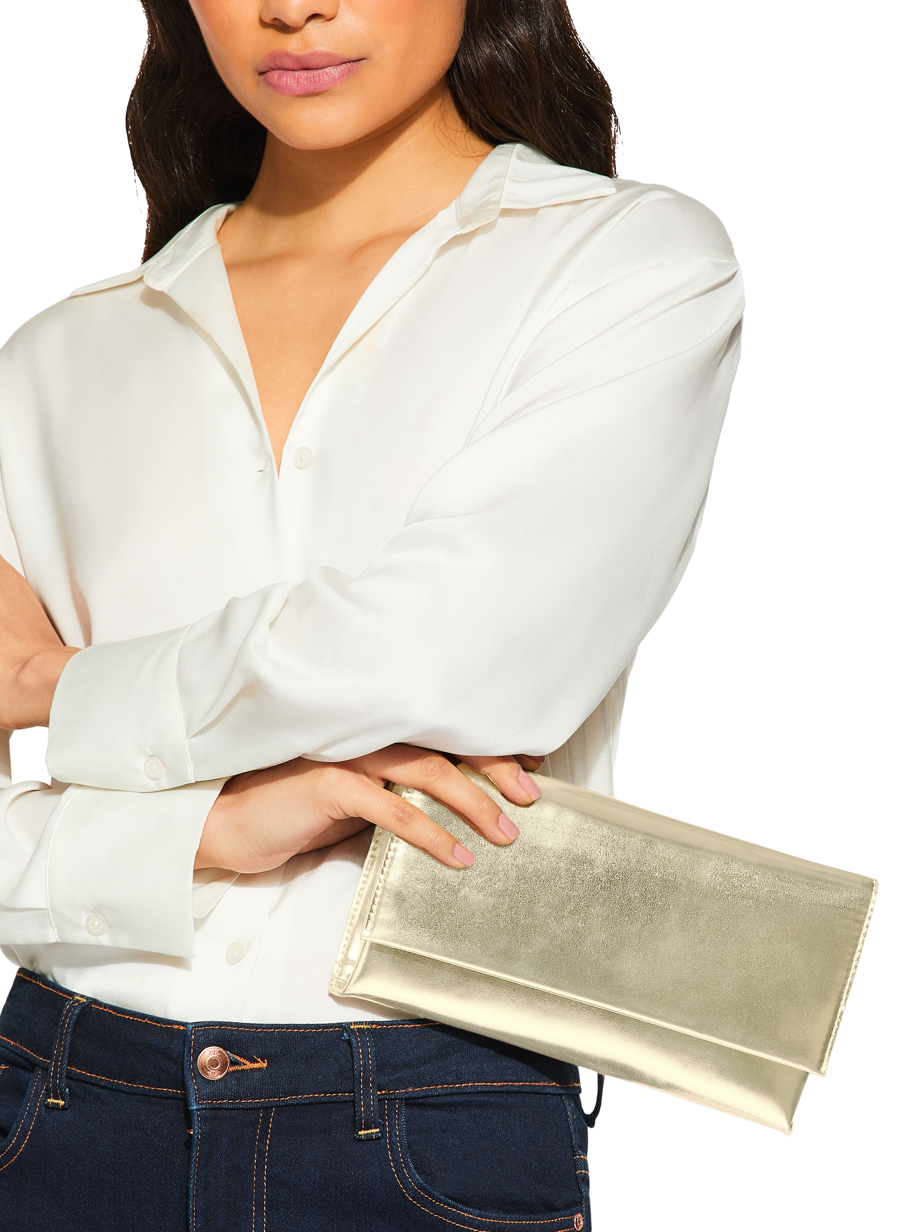 Product image 2 of 6, which shows KG Kurt Geiger Brielle Clutch Bag, Gold