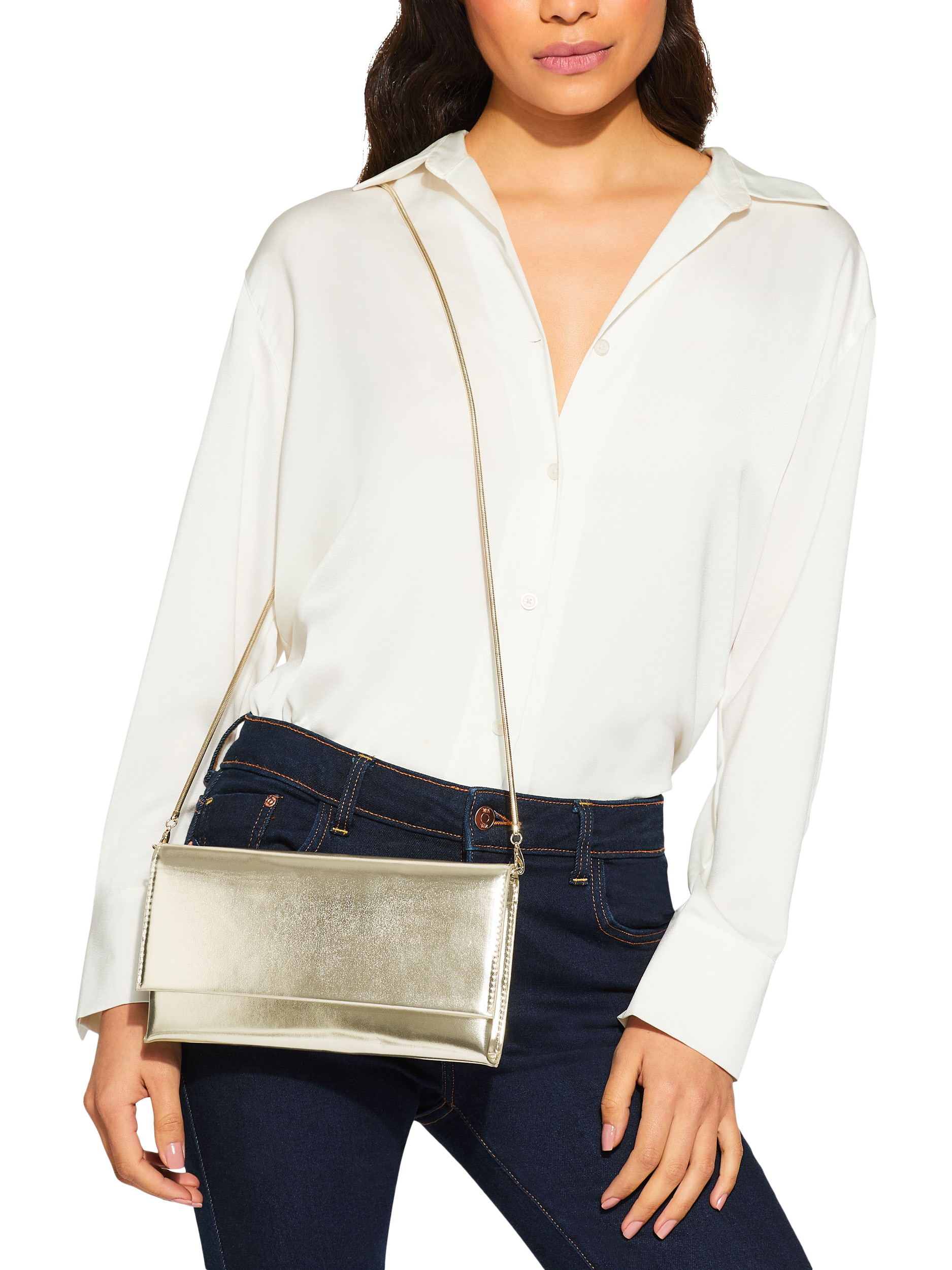 Product image 3 of 6, which shows KG Kurt Geiger Brielle Clutch Bag, Gold