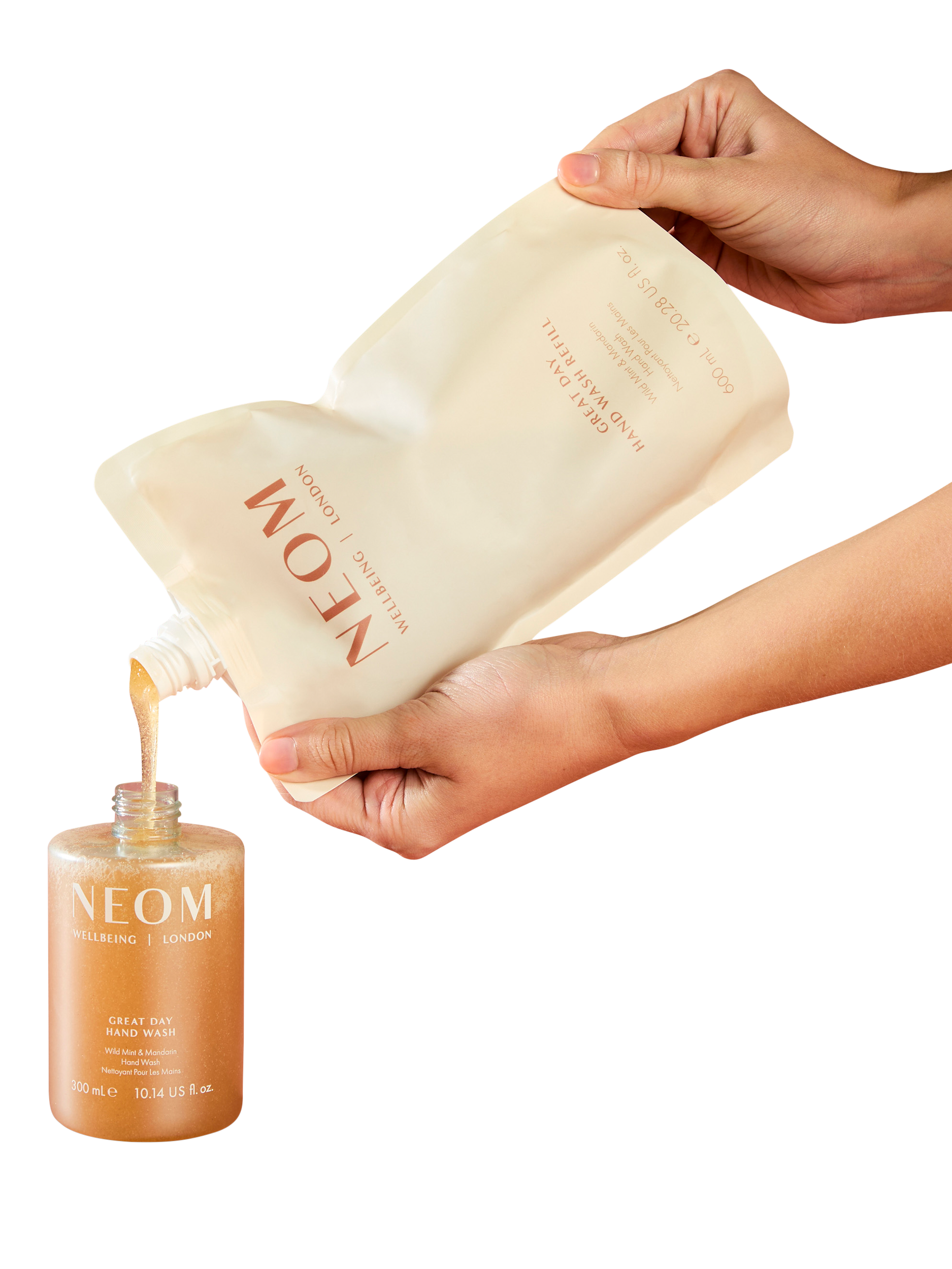 Product image 4 of 7, which shows NEOM Wellbeing London Great Day Hand Wash Refill, 600ml