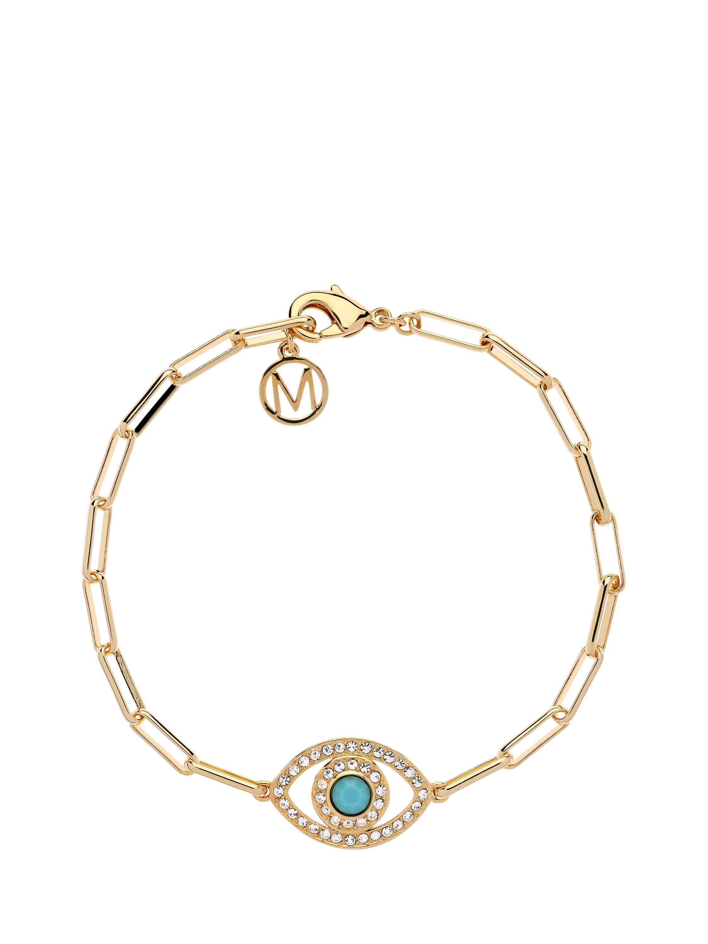 Product image 1 of 2, which shows Melissa Odabash Crystal Embellished Eye Chain Bracelet, Gold/Turquoise