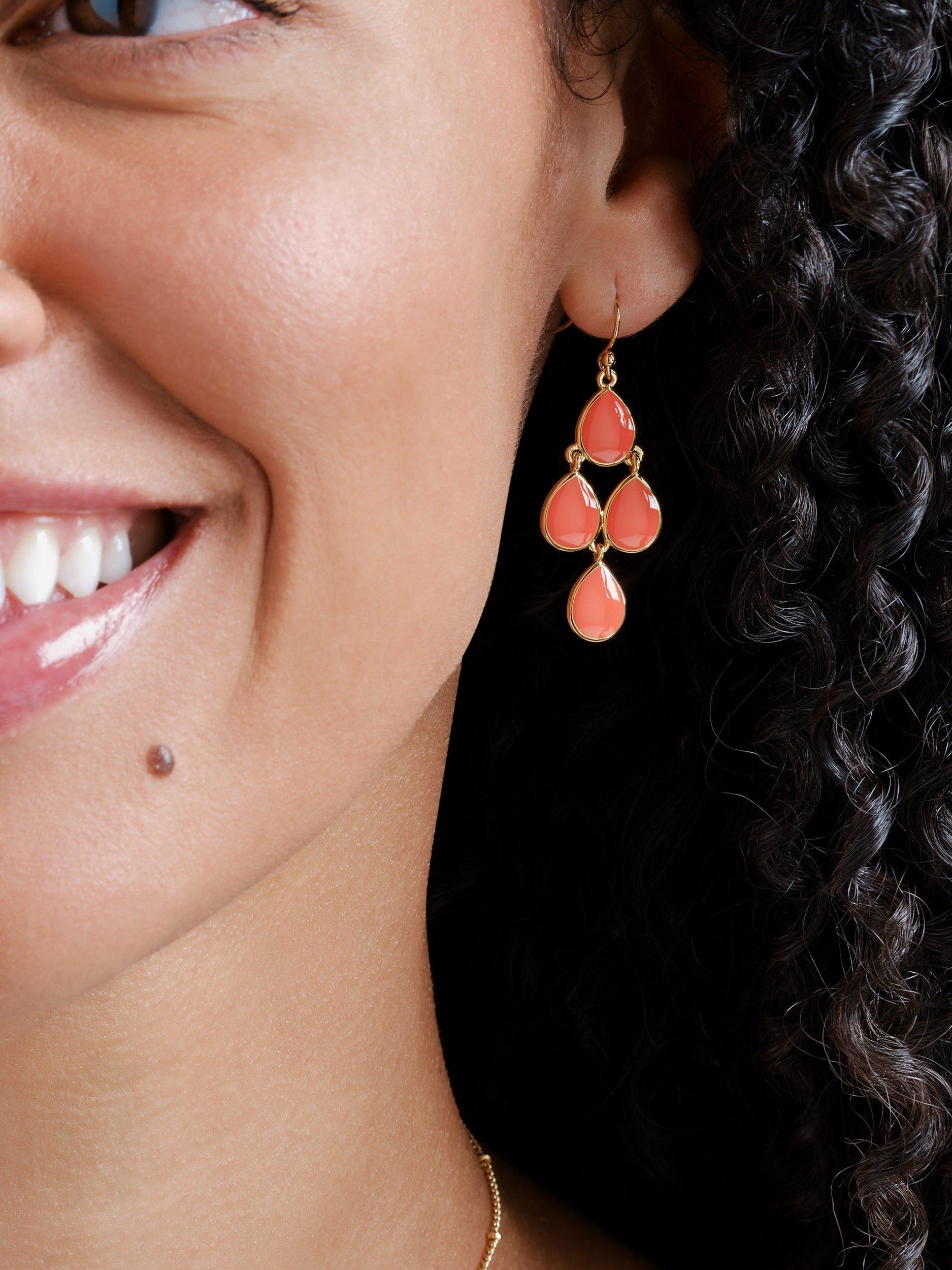 Product image 3 of 3, which shows Melissa Odabash Enamel Chandelier Earrings, Gold/Coral