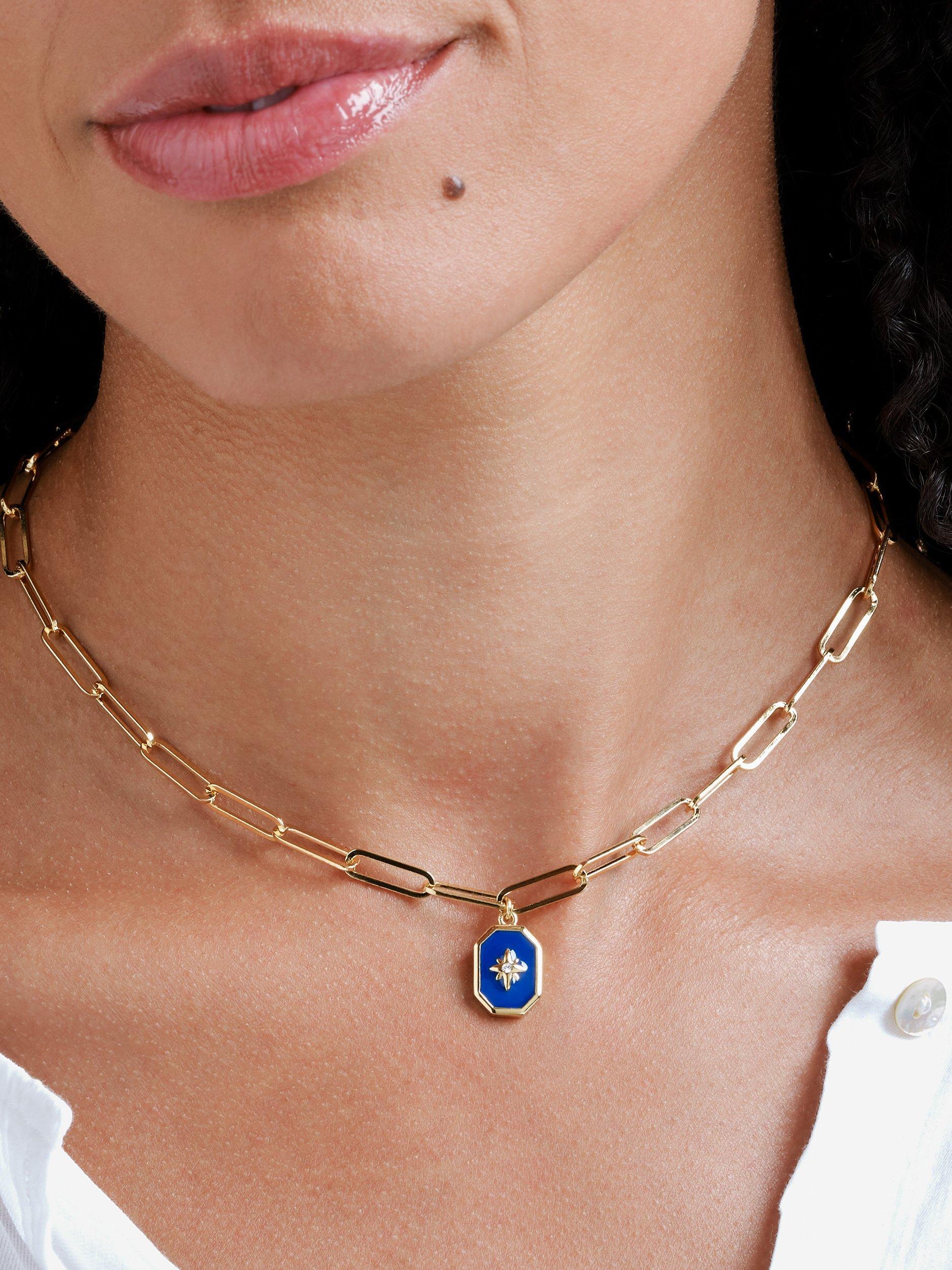 Product image 3 of 3, which shows Melissa Odabash Paperclip Enamel Star Necklace, Gold/Blue