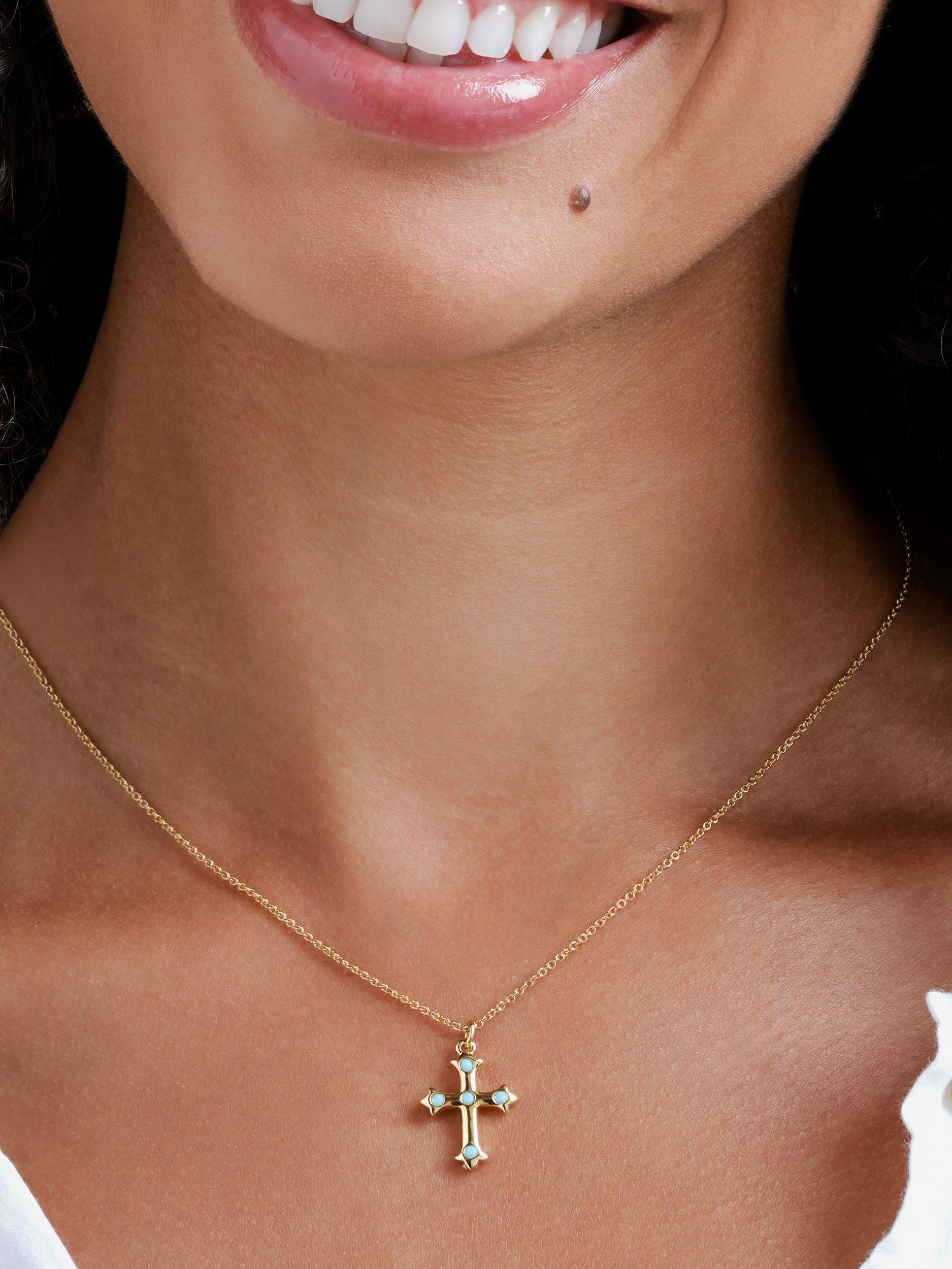 Product image 2 of 3, which shows Melissa Odabash Turquoise Crystal Cross Necklace