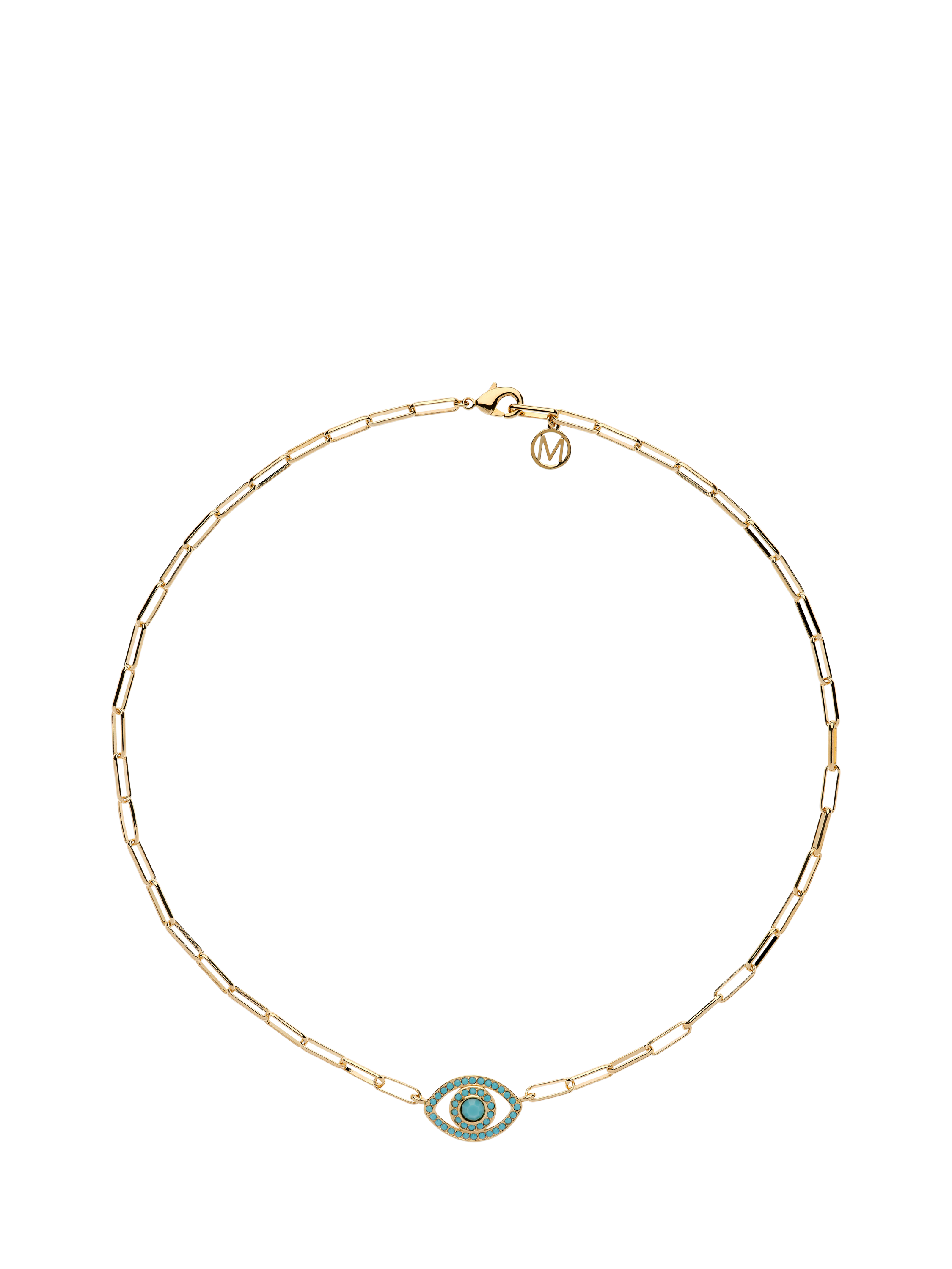 Product image 1 of 3, which shows Melissa Odabash Turquoise Crystal Eye Paperclip Necklace, Turquoise/Blue