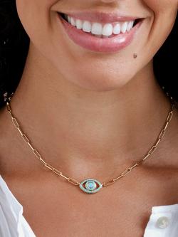 Melissa Odabash Turquoise Crystal Eye Paperclip Necklace, Turquoise/Blue - view 2, Turquoise/Blue