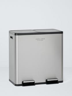 John Lewis 2 Section Recycling Bin, with Handles, 80L, Brushed Stainless Steel, Brushed Stainless Steel