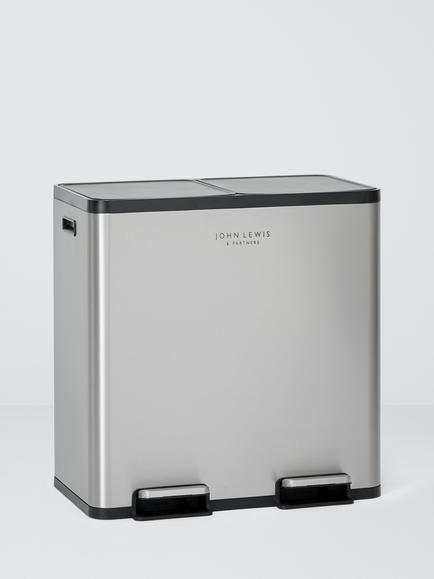 John Lewis 2 Section Recycling Bin, with Handles, 80L, Brushed Stainless Steel, Brushed Stainless Steel