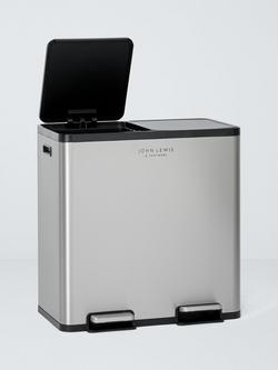 John Lewis 2 Section Recycling Bin, with Handles, 80L, Brushed Stainless Steel - view 2, Brushed Stainless Steel