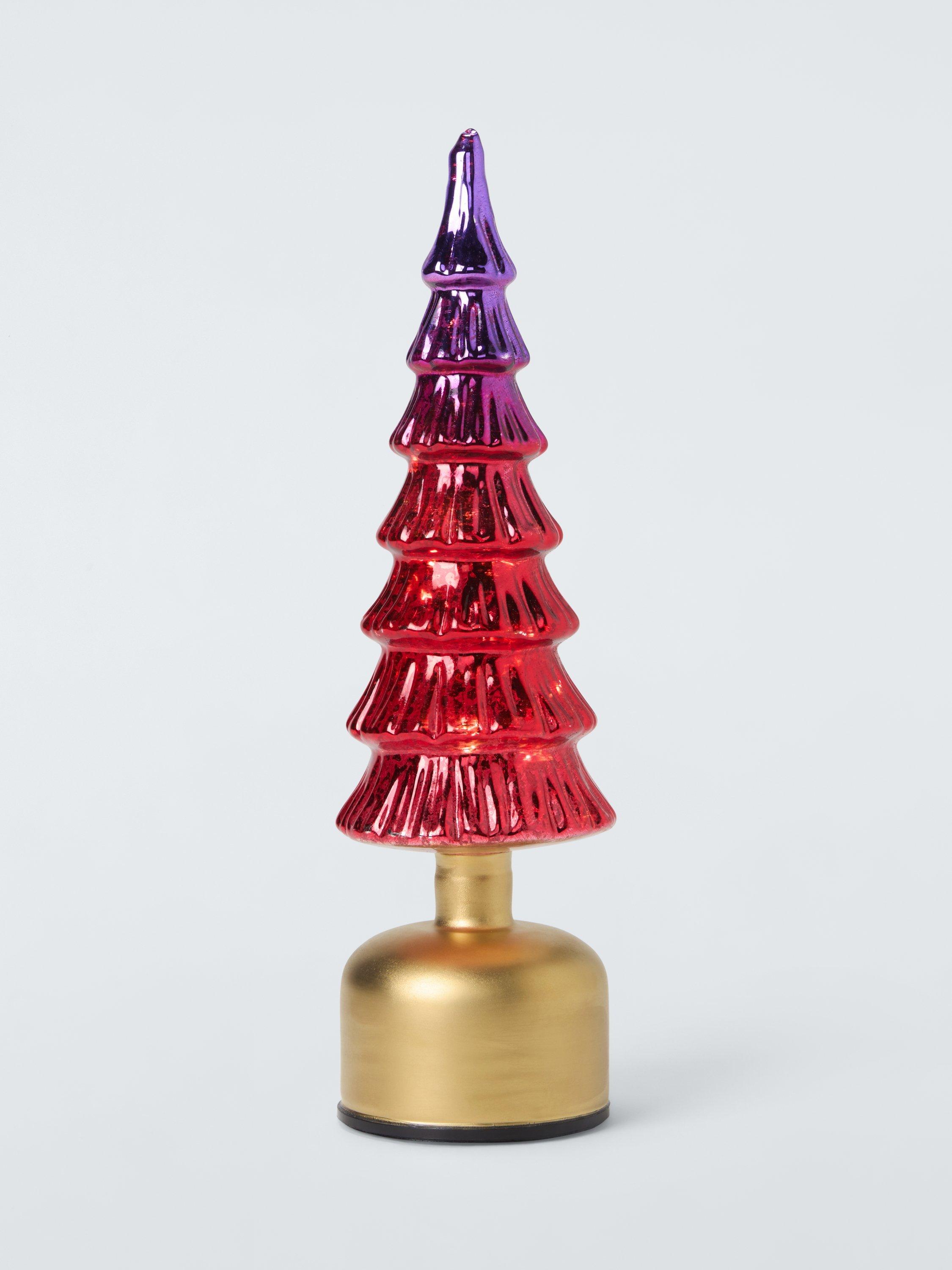 John Lewis LED Rotating Glass Tree, H39cm, Red/Purple