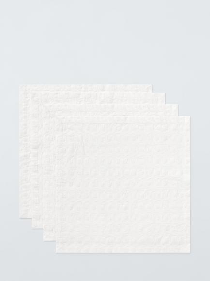 John Lewis Bow Embroidered Cotton Napkins, Set of 4, White, White