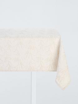 John Lewis Foliage Jacquard Cotton Blend Tablecloth, 250 x 160cm, Gold, Gold