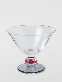 John Lewis Beaded Stem Ribbed Glass Sundae Dish, 12cm, Pink/Clear, Clear