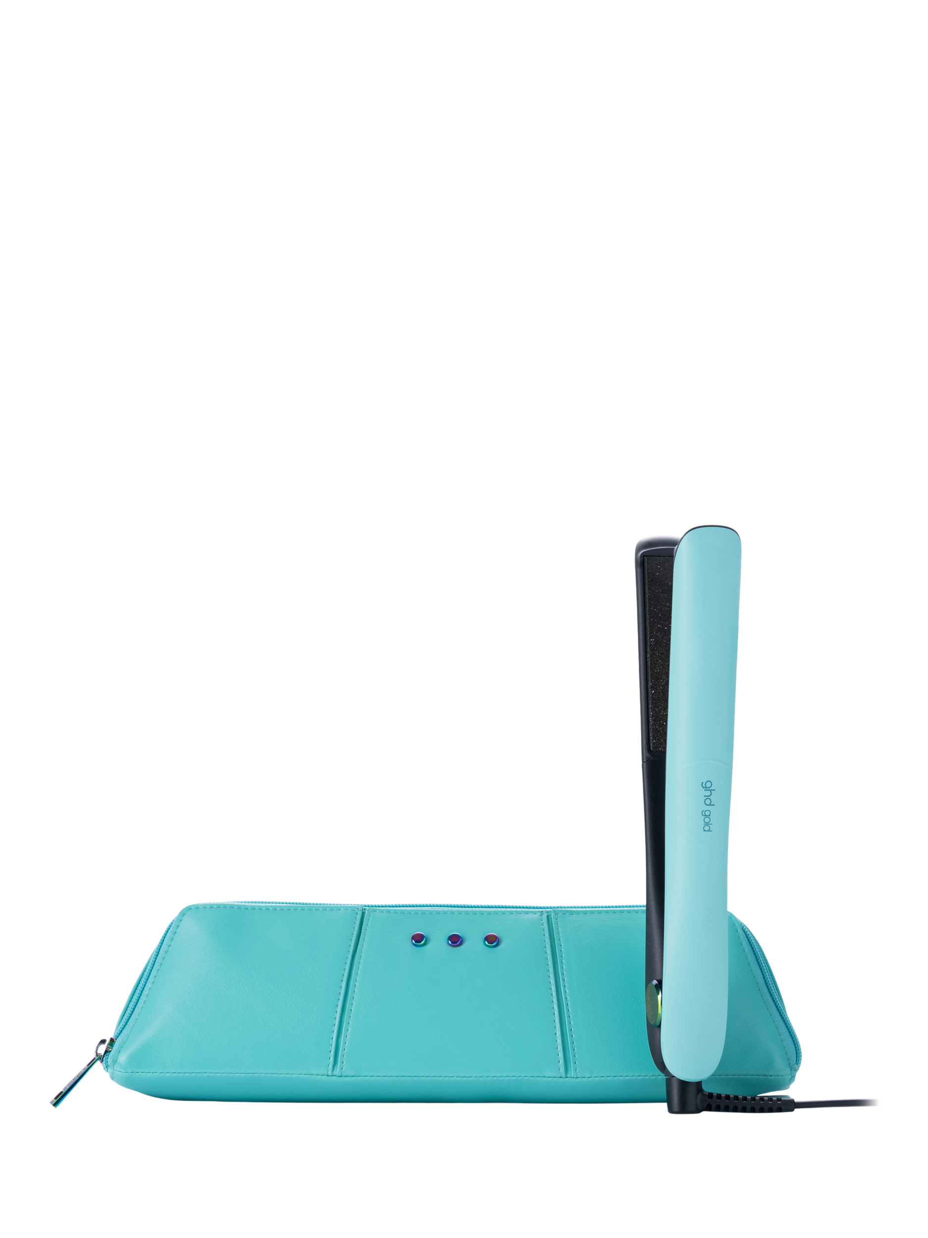 Product image 1 of 7, which shows ghd Gold Limited Edition Hair Straightener with Matching Heat-Resistant Bag, Aqua