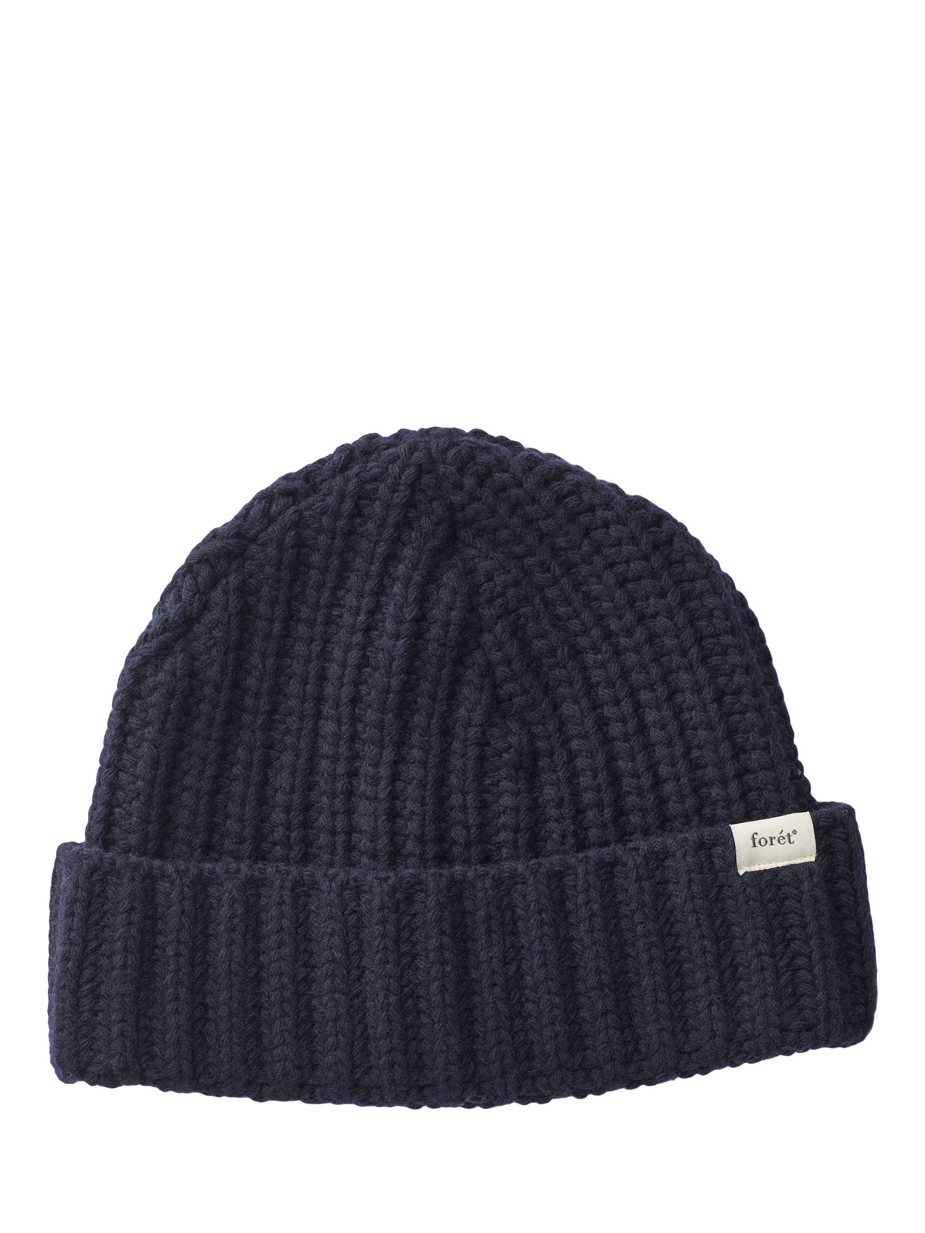 Product image 1 of 2, which shows forét Chunky Rib Knit Wool Blend Beanie Hat, Navy