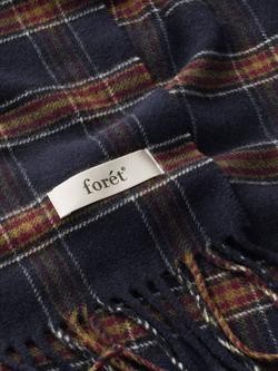 forét Check Wool Scarf, Navy - view 2, Navy Check