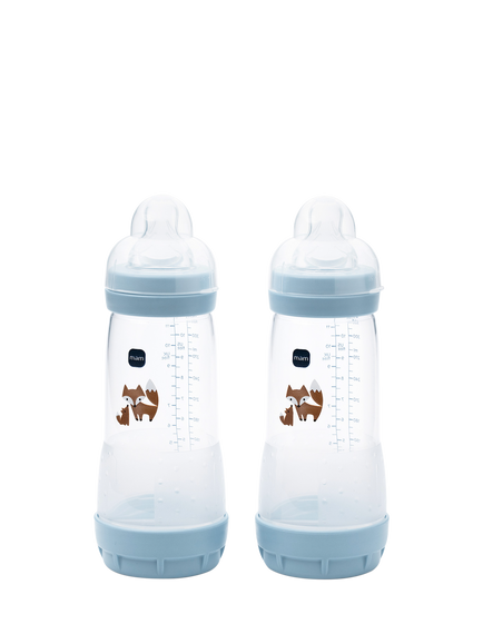 MAM Easy Start Anti-Colic Self-Sterilising Baby Bottle, Pack of 2, 320ml, Blue