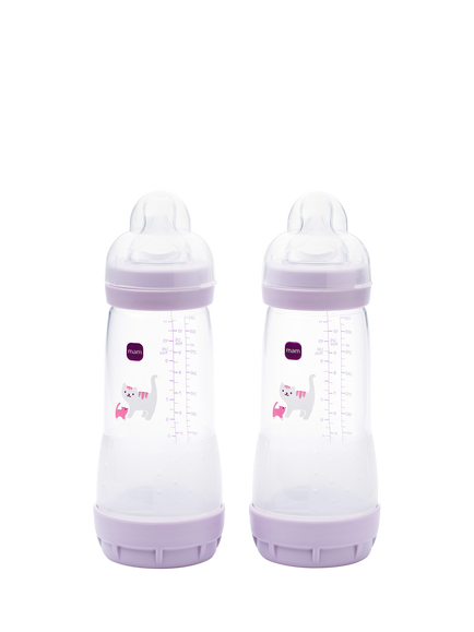 MAM Easy Start Anti-Colic Self-Sterilising Baby Bottle, Pack of 2, 320ml, Pink