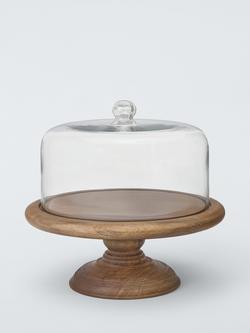 John Lewis x Sanderson Wood Cake Stand & Glass Dome, 35cm, FSC-Certified (Mango Wood), 