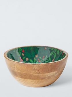 John Lewis Foliage Mango Wood Salad Bowl, 24cm, Natural/Dark Green, Mango