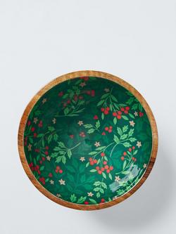 John Lewis Foliage Mango Wood Salad Bowl, 24cm, Natural/Dark Green - view 2, Mango