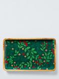 John Lewis Foliage Rectangular Mango Wood Platter, 34cm, Natural/Dark Green