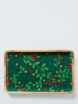 John Lewis Foliage Rectangular Mango Wood Platter, 34cm, Natural/Dark Green - view 2, Green