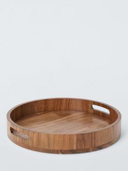 John Lewis Deep Round Acacia Wood Tray with Handles, 40cm, Natural, Natural