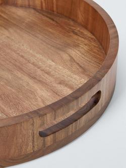 John Lewis Deep Round Acacia Wood Tray with Handles, 40cm, Natural - view 2, Natural