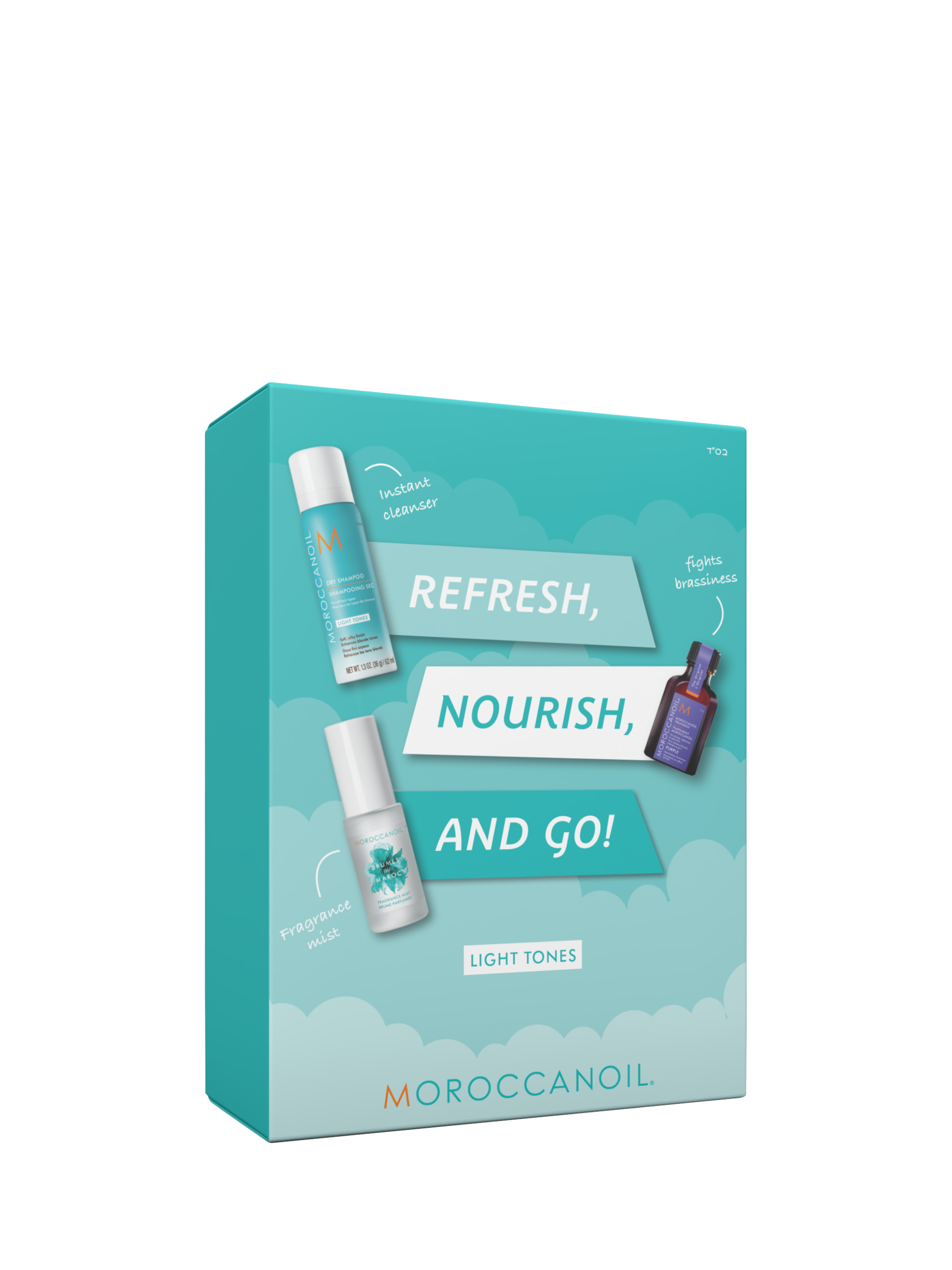 Product image 1 of 6, which shows Moroccanoil Refresh, Nourish and Go Light Tones Haircare Gift Set