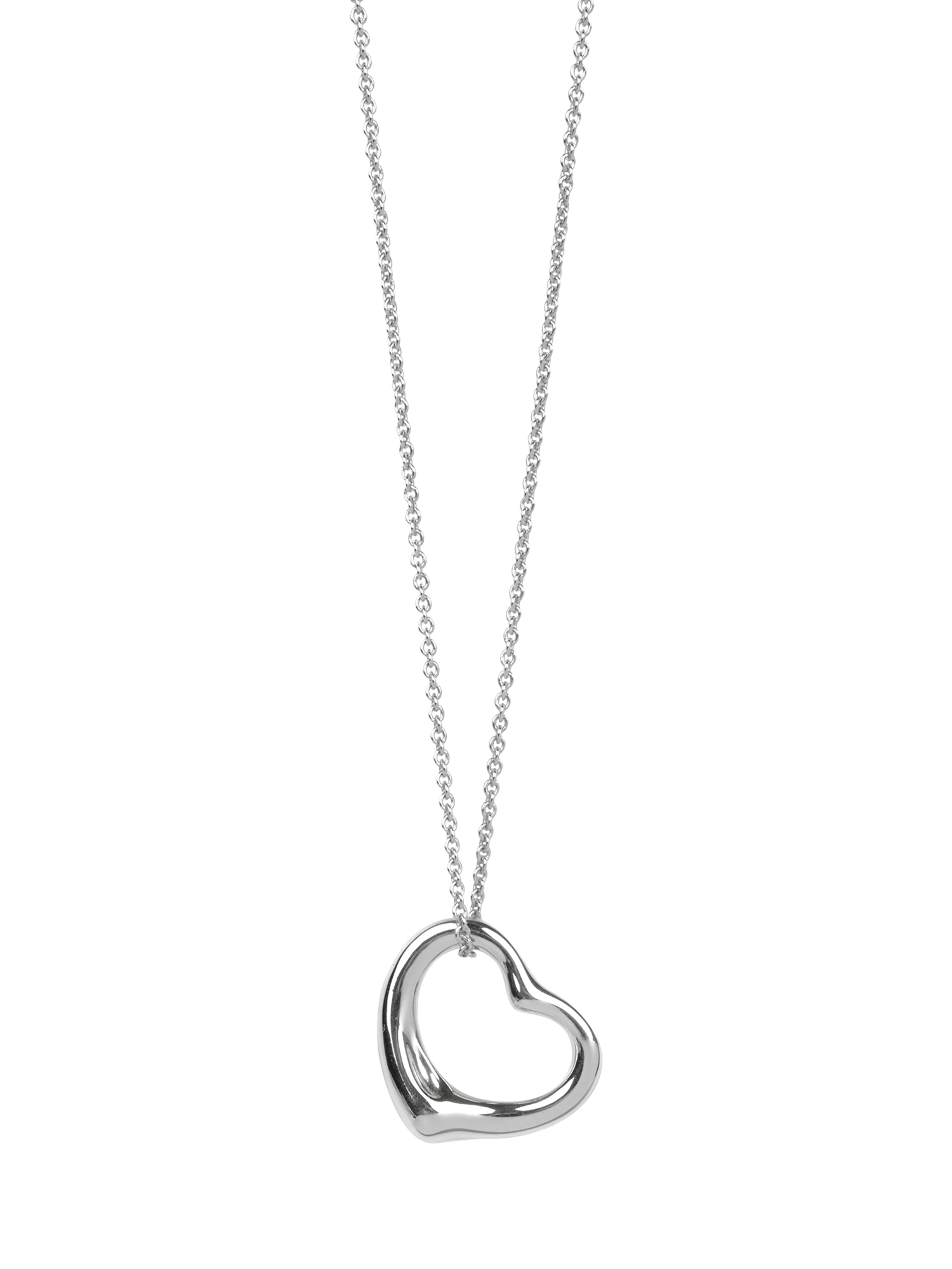 Product image 1 of 5, which shows Pre-loved Tiffany & Co. Sterling Silver 22mm Elsa Peretti Open Heart Pendant Necklace