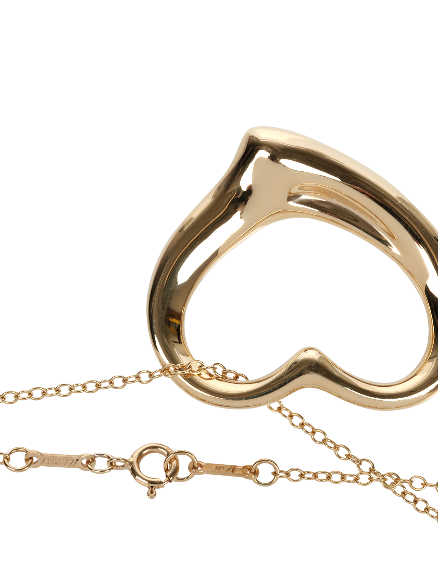 Product image 4 of 5, which shows Pre-loved Tiffany & Co. 18ct Yellow Gold 35mm Elsa Peretti Open Heart Pendant Necklace