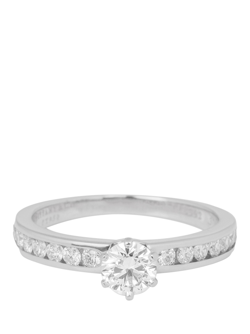 Product image 3 of 7, which shows Pre-loved Tiffany & Co. Brilliant Cut 0.30ct with Diamond Shoulder Platinum Tiffany Setting Ring, Size I