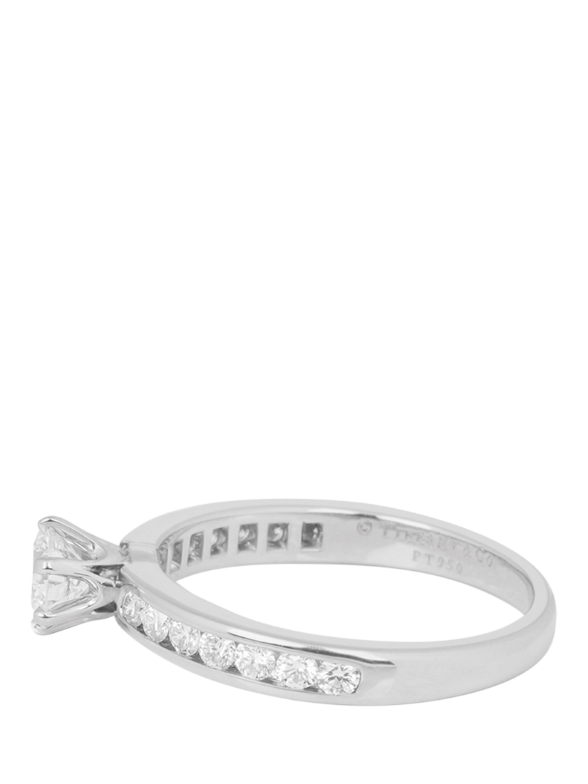 Product image 4 of 7, which shows Pre-loved Tiffany & Co. Brilliant Cut 0.30ct with Diamond Shoulder Platinum Tiffany Setting Ring, Size I