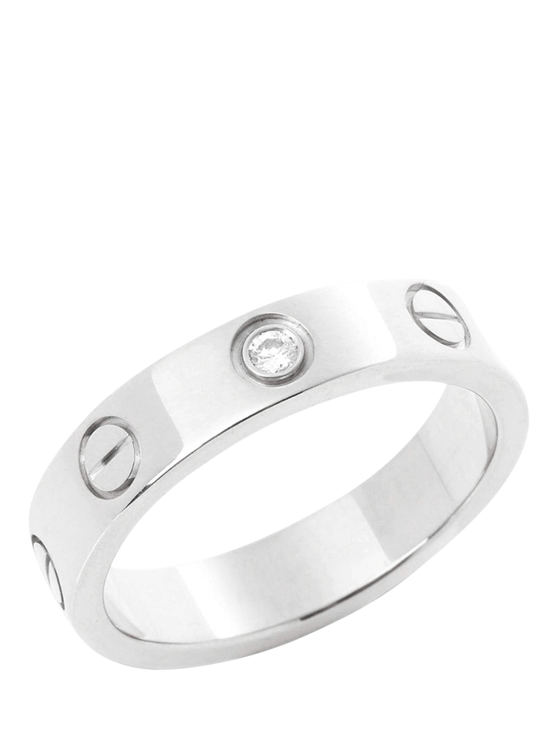 Product image 1 of 6, which shows Pre-loved Cartier 1 Diamond 18ct White Gold Love Wedding Band Ring, Size I 1/2