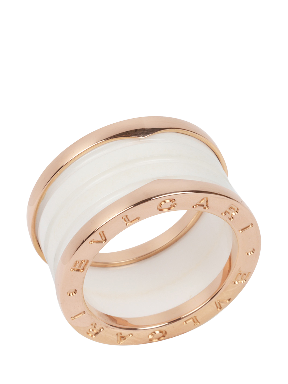 Product image 1 of 5, which shows Pre-loved Bulgari 18ct Rose Gold & White Ceramic B.zero1 Ring, Size M
