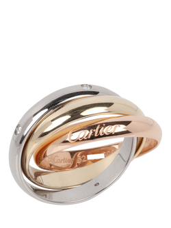 Pre-loved Cartier Diamond Set 18ct White Gold, 18ct Yellow Gold and 18ct Rose Gold Medium Trinity Ring, Size L1/2, White, Yellow, Rose