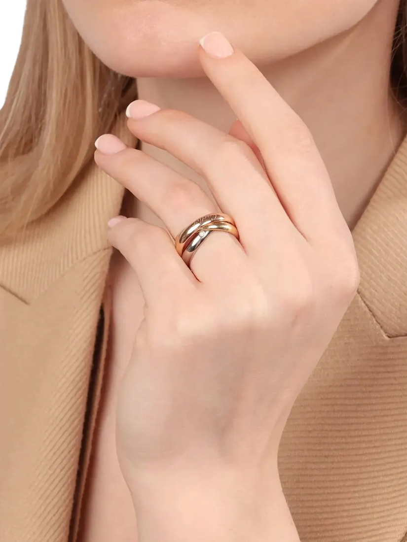 Product image 2 of 7, which shows Pre-loved Cartier Diamond Set 18ct White Gold, 18ct Yellow Gold and 18ct Rose Gold Medium Trinity Ring, Size L1/2