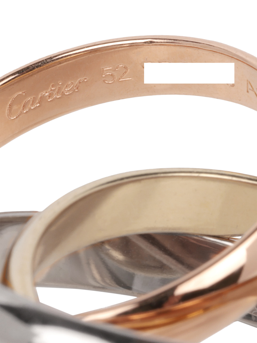 Product image 4 of 7, which shows Pre-loved Cartier Diamond Set 18ct White Gold, 18ct Yellow Gold and 18ct Rose Gold Medium Trinity Ring, Size L1/2
