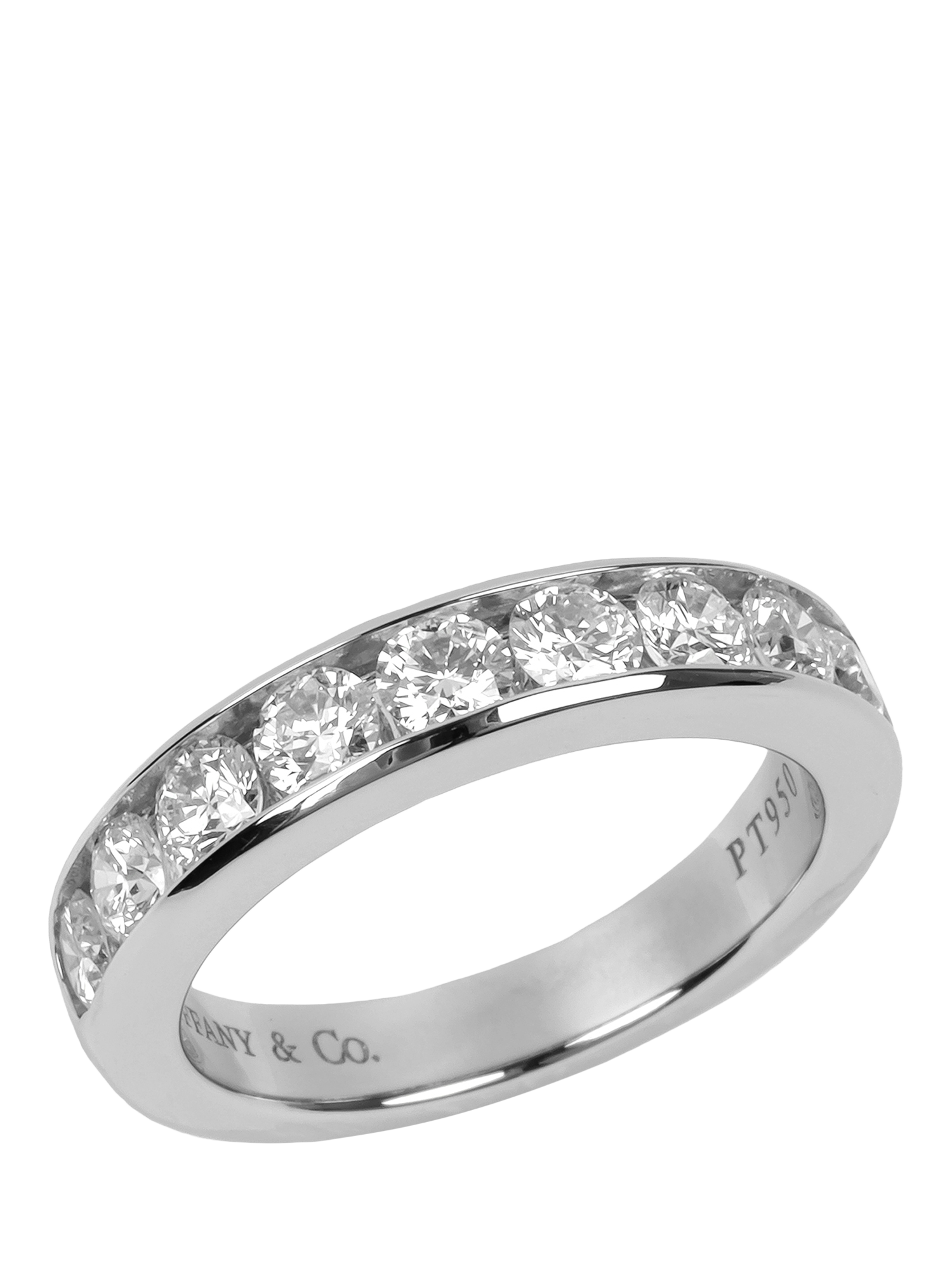 Product image 1 of 5, which shows Pre-loved Tiffany & Co. Brilliant Cut Diamond Platinum Half Eternity Ring, Size H