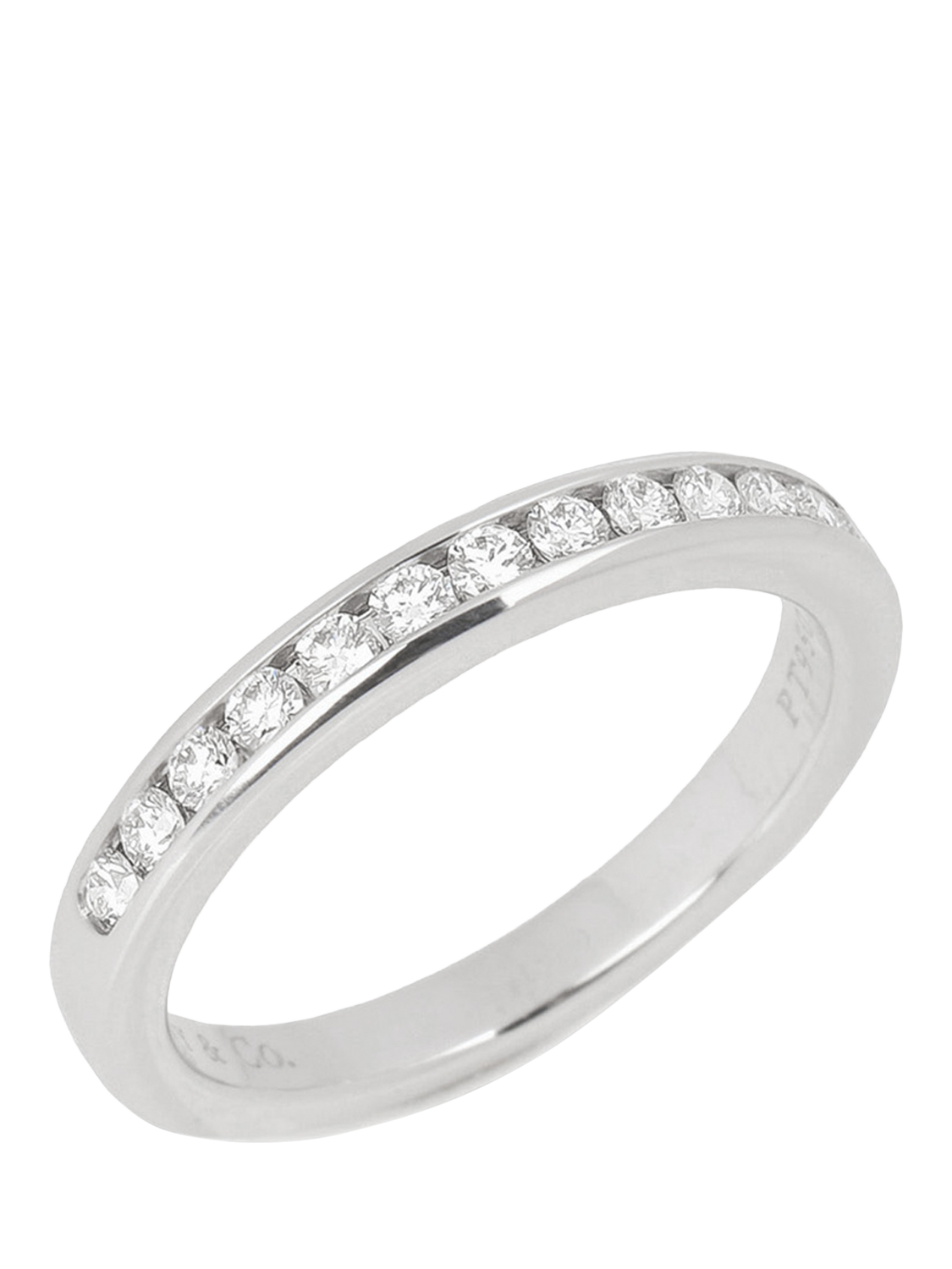 Product image 1 of 6, which shows Pre-loved Tiffany & Co. Brilliant Cut Diamond Platinum Half Eternity Ring, Size H