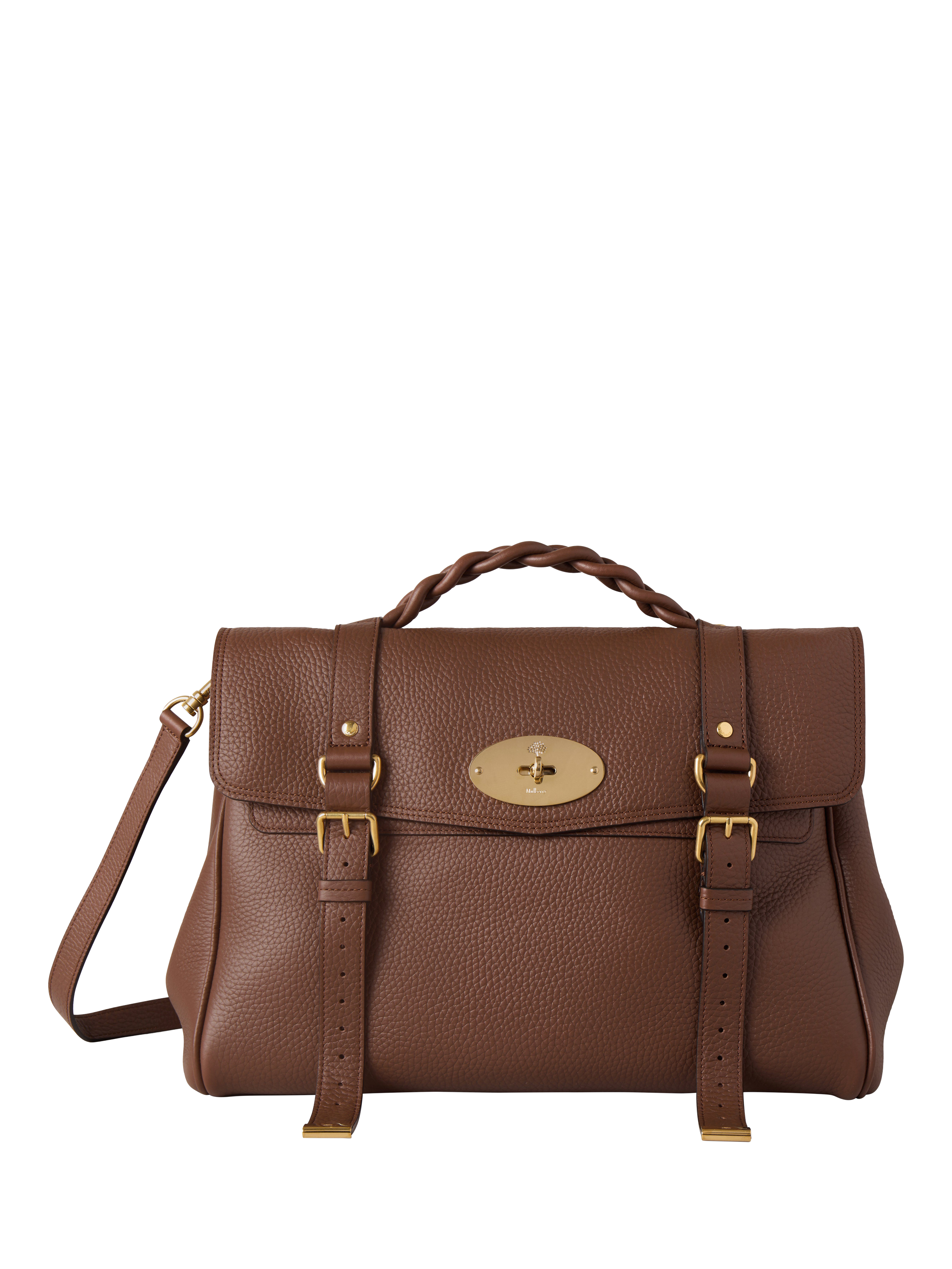 Product image 1 of 5, which shows Mulberry Oversized Alexa Heavy Grain Leather Cross Body Bag, Bright Oak