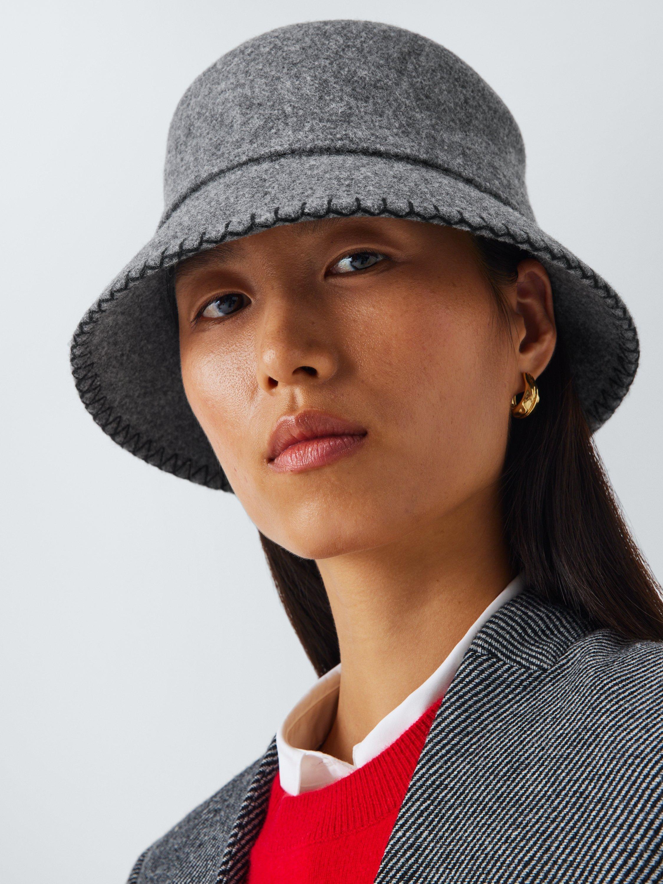 John Lewis Wool Blend Plaited Edge Bucket Hat, Grey Marl