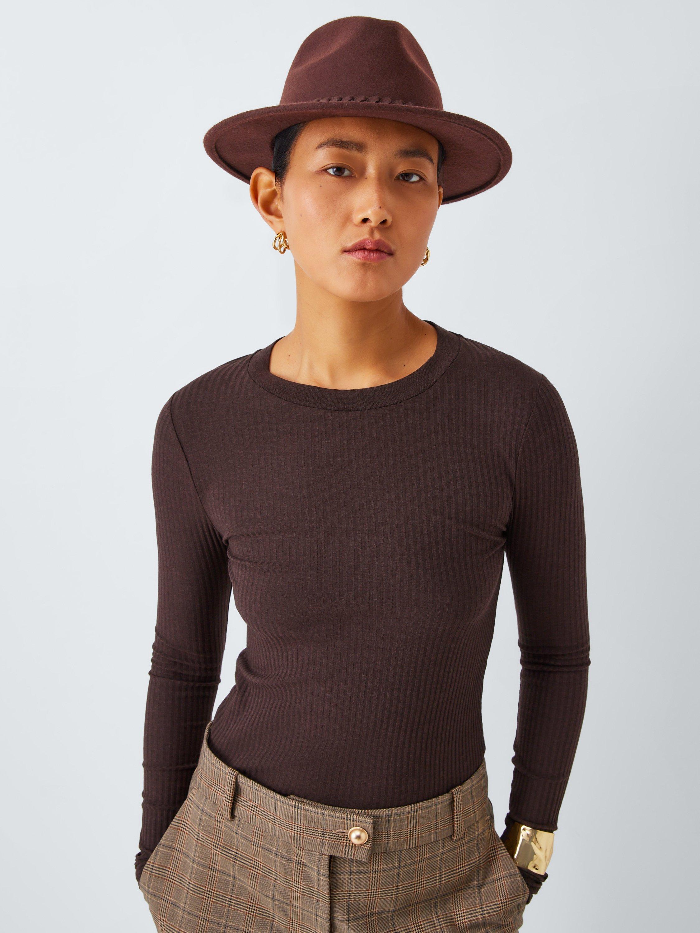 Product image 1 of 4, which shows John Lewis Wool Fedora, Chocolate
