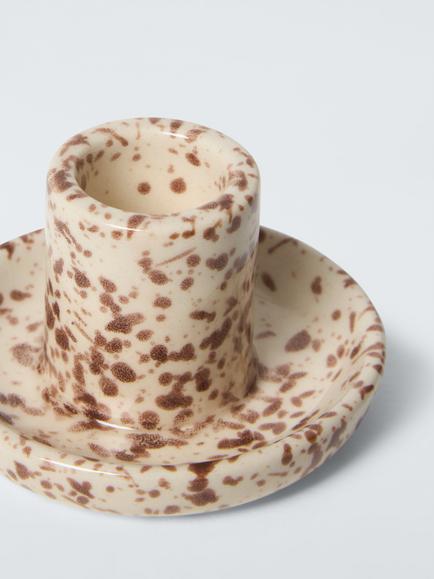 John Lewis ANYDAY Nutmeg Splash Dinner Candle Holder, Brown, Small - view 2, Brown