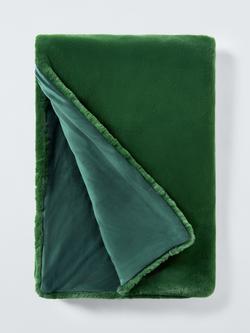 John Lewis Christmas Faux Fur Throw, Dark Green