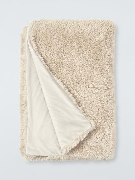 John Lewis Curly Fur Throw, Putty