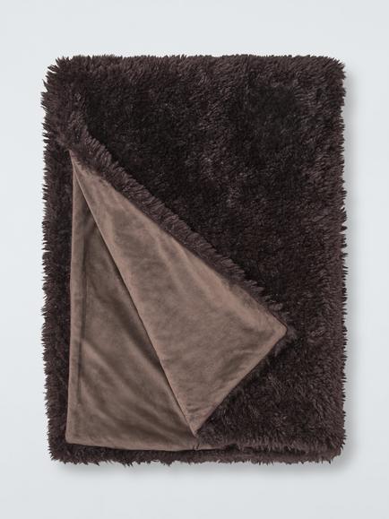 John Lewis Curly Fur Throw, Cocoa