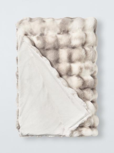 John Lewis Lynx Faux Fur Throw, White/Multi, White Multi White
