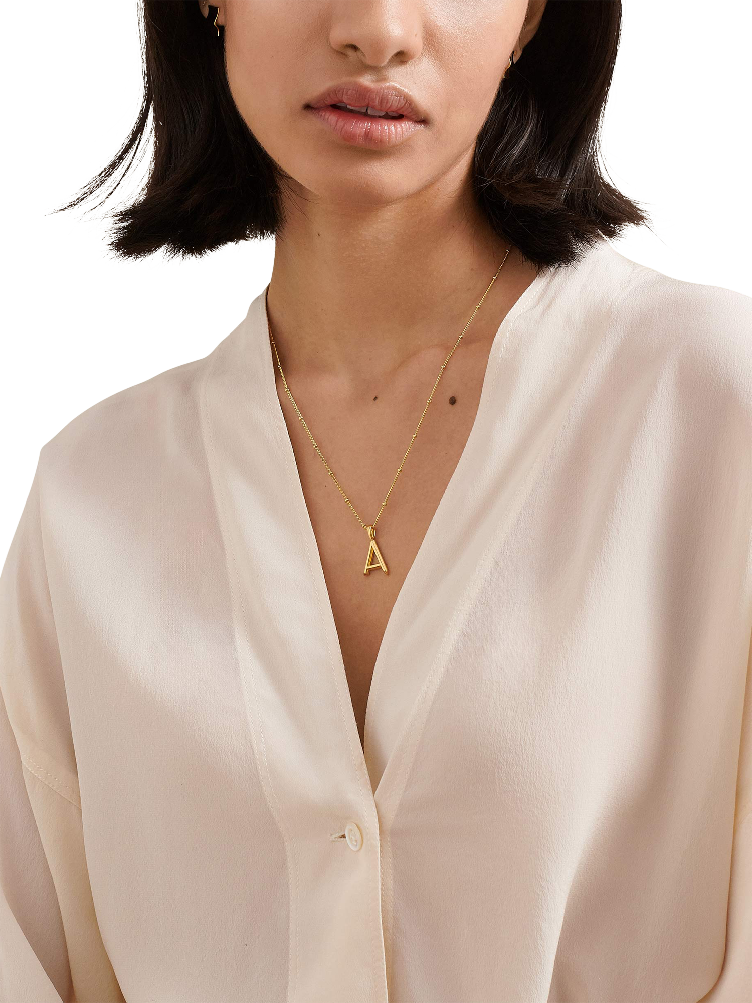 Product image 2 of 5, which shows Edge of Ember Initial Necklace, Gold, A