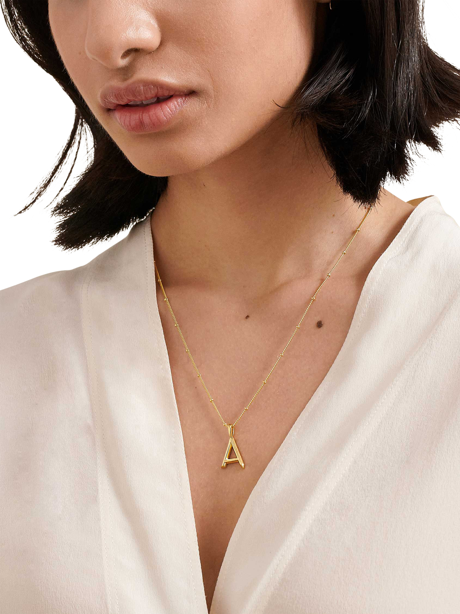 Product image 3 of 5, which shows Edge of Ember Initial Necklace, Gold, A